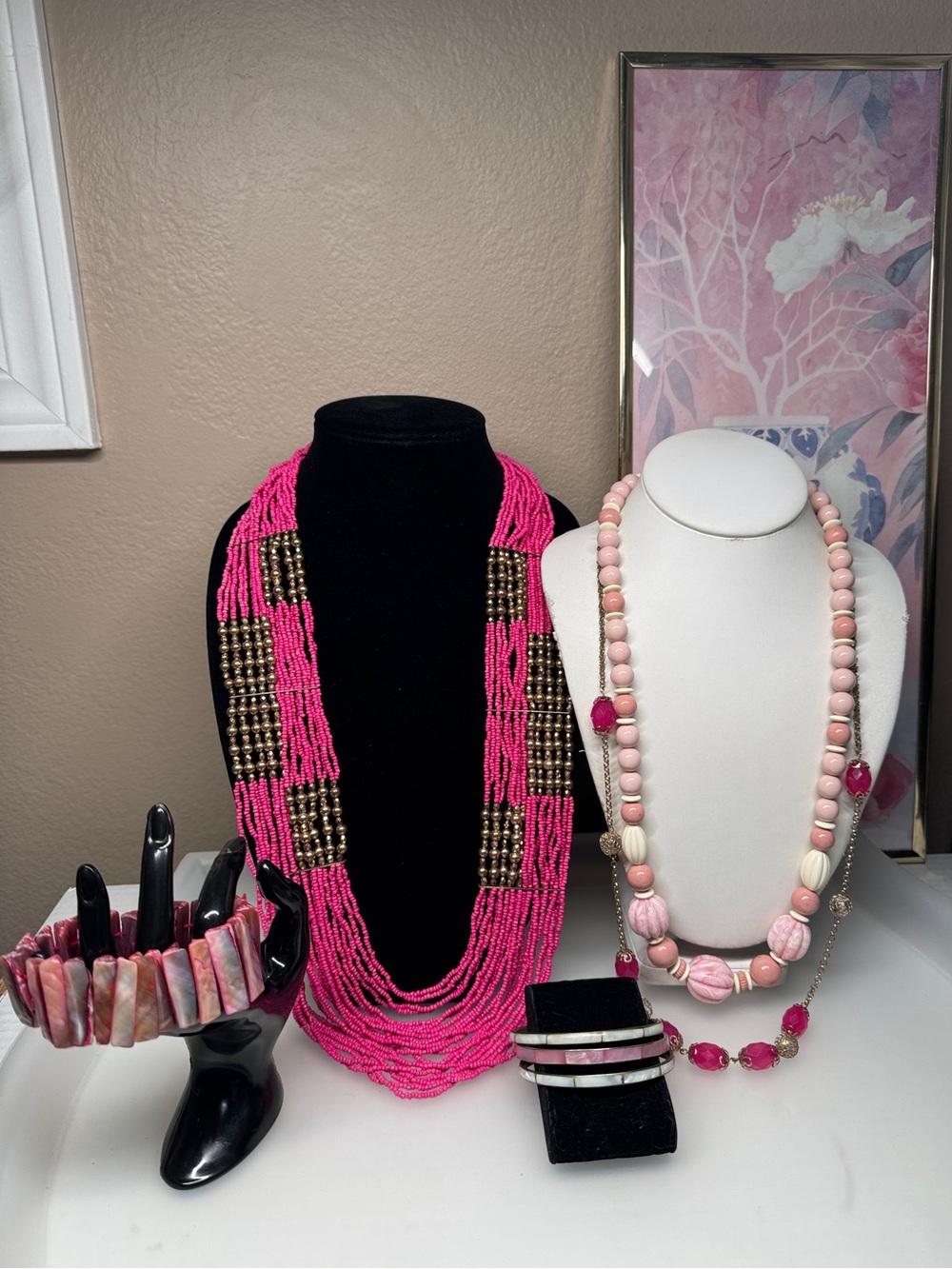Chico’s pink seabead necklace and other jewelry bundle